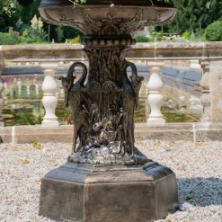 Statues & Sculptures Round^Grand Swan Urn Bronze Metal Garden Planter