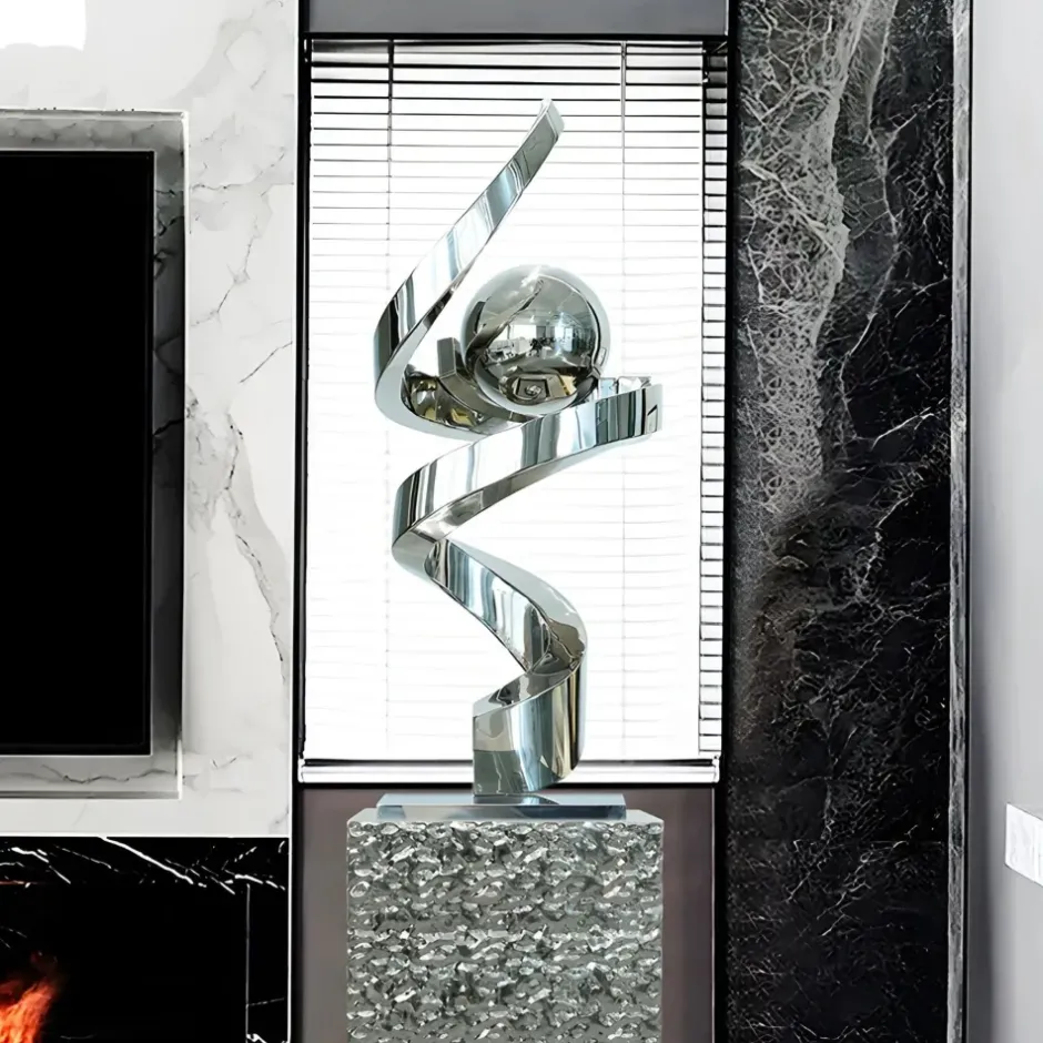 Statues & Sculptures Table Top|Floor Standing^Gravity Sphere 92cm Silver Metal Indoor Sculpture