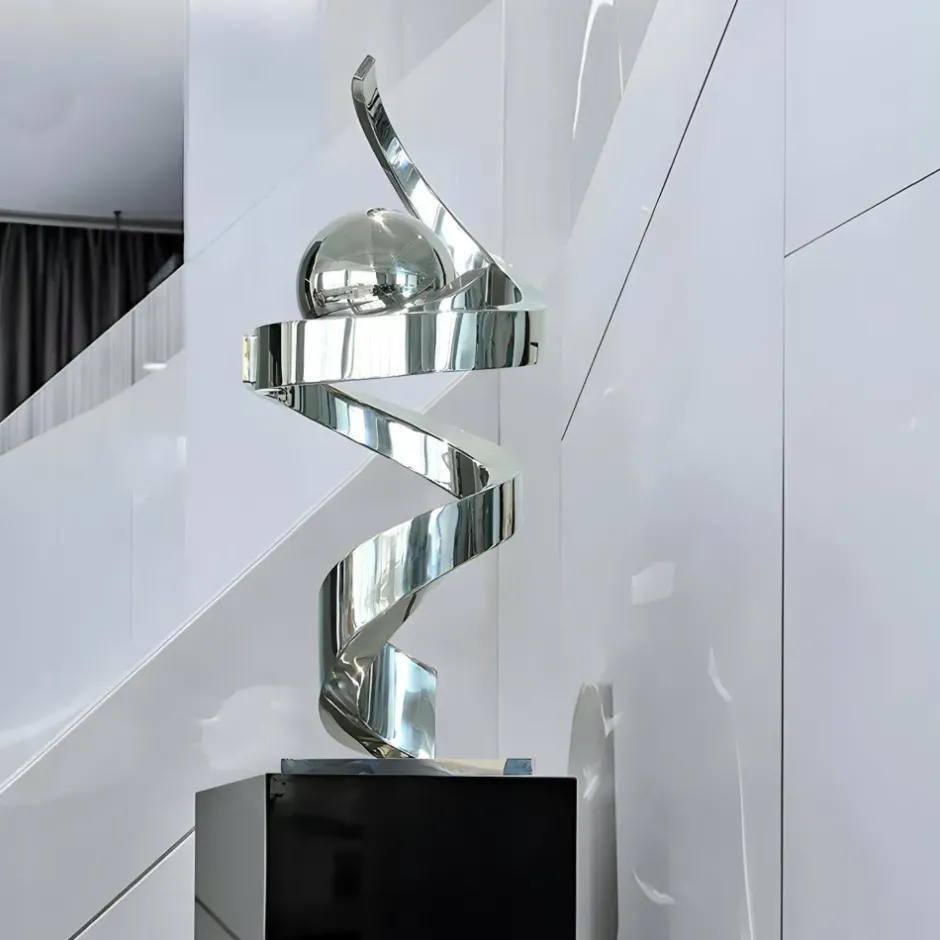 Statues & Sculptures Table Top|Floor Standing^Gravity Sphere 92cm Silver Metal Indoor Sculpture