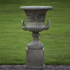 Statues & Sculptures Large|Round^Grecian Stone Garden Planter Urn on Pedestal