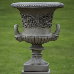 Statues & Sculptures Large|Round^Grecian Stone Garden Planter Urn on Pedestal