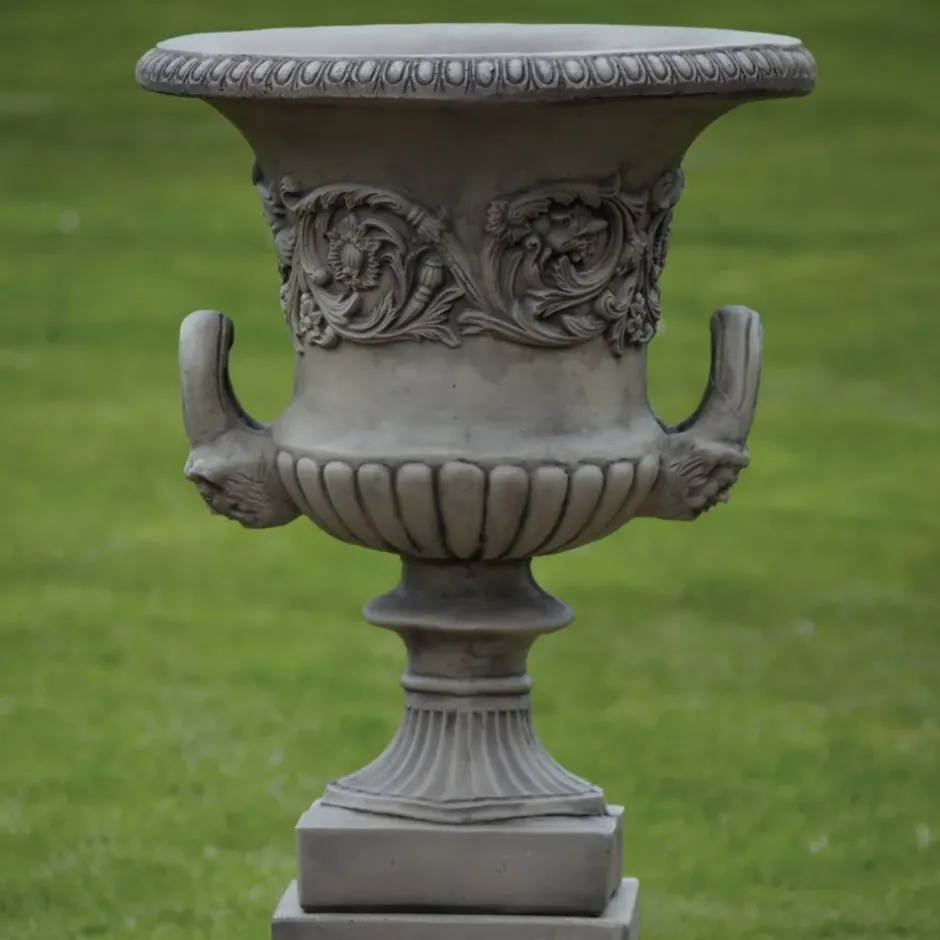 Statues & Sculptures Large|Round^Grecian Stone Garden Planter Urn on Pedestal