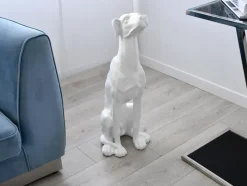 Statues & Sculptures Floor Standing|Animals^Guardian Greyhound 81cm White Resin Indoor Sculpture