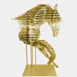 Statues & Sculptures Floor Standing|Abstract^Harmonic Horse 160cm Gold Metal Garden Sculpture v1