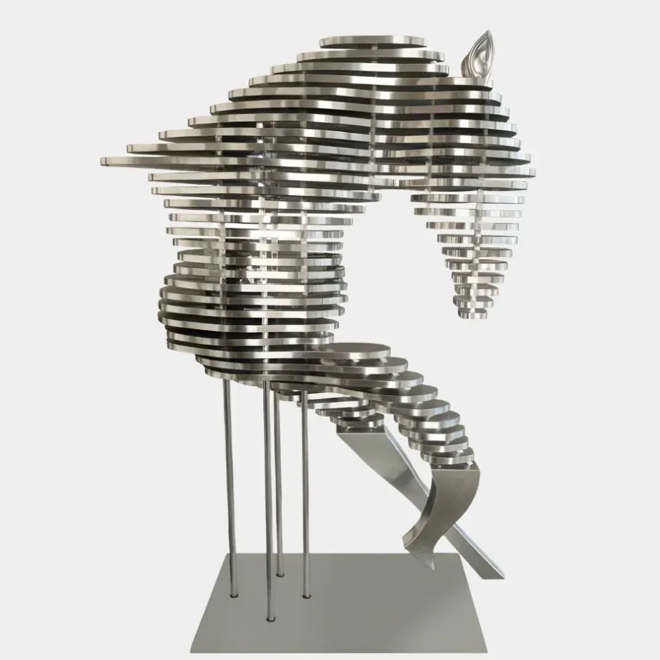 Statues & Sculptures Floor Standing|Abstract^Harmonic Horse 160cm Silver Metal Garden Sculpture v2