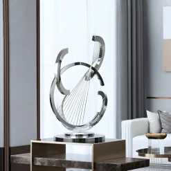 Statues & Sculptures Table Top|Floor Standing^Harmonic Strings 80cm Silver Metal Indoor Sculpture