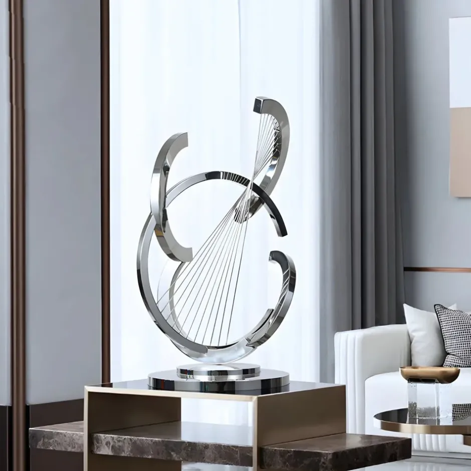 Statues & Sculptures Table Top|Floor Standing^Harmonic Strings 80cm Silver Metal Indoor Sculpture