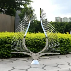 Statues & Sculptures Giant|Floor Standing^Harmonic Wings 200cm Silver Metal Garden Sculpture
