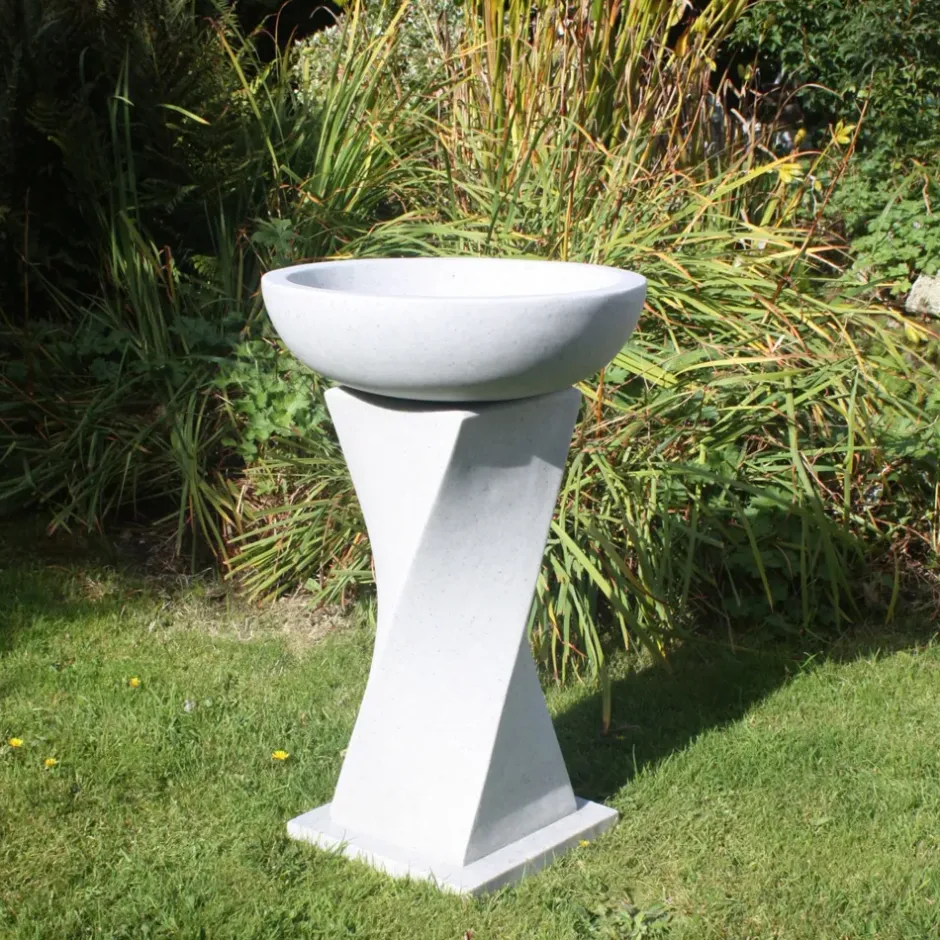 Statues & Sculptures Bird Baths^Helix Contemporary Granite Resin Garden Birdbath