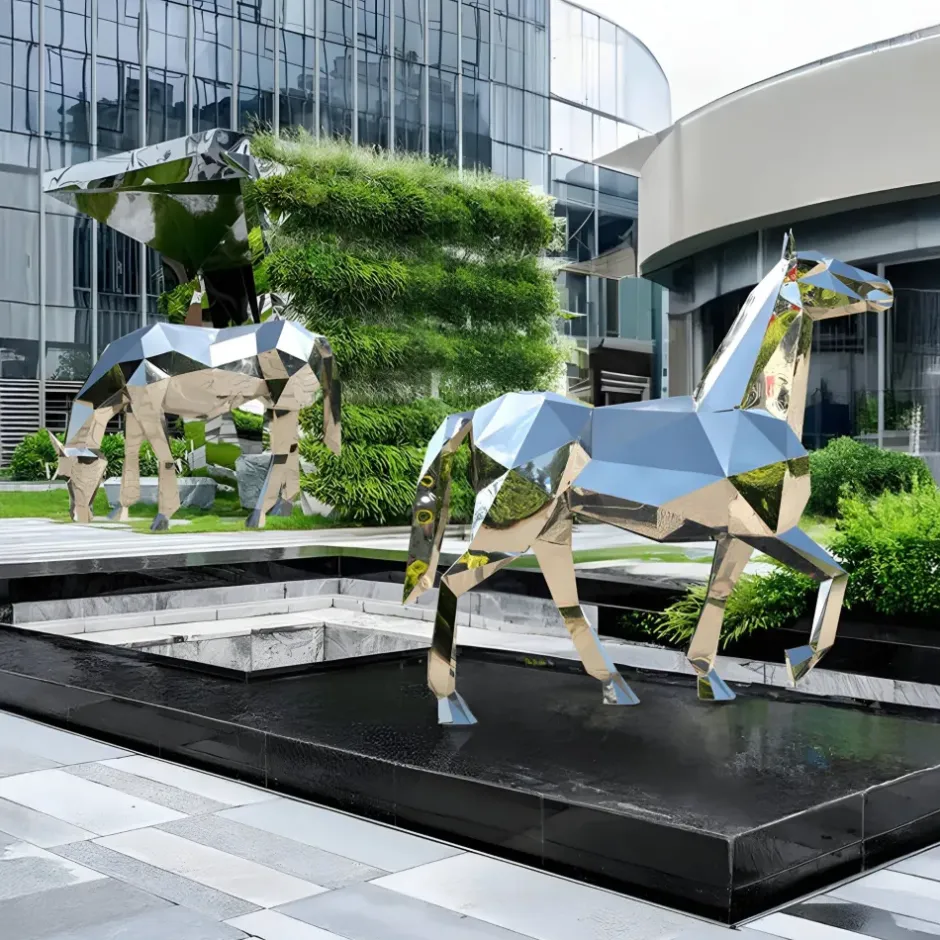 Statues & Sculptures Wildlife|Horses^Horse 182cm Geometric Metal Garden Sculpture