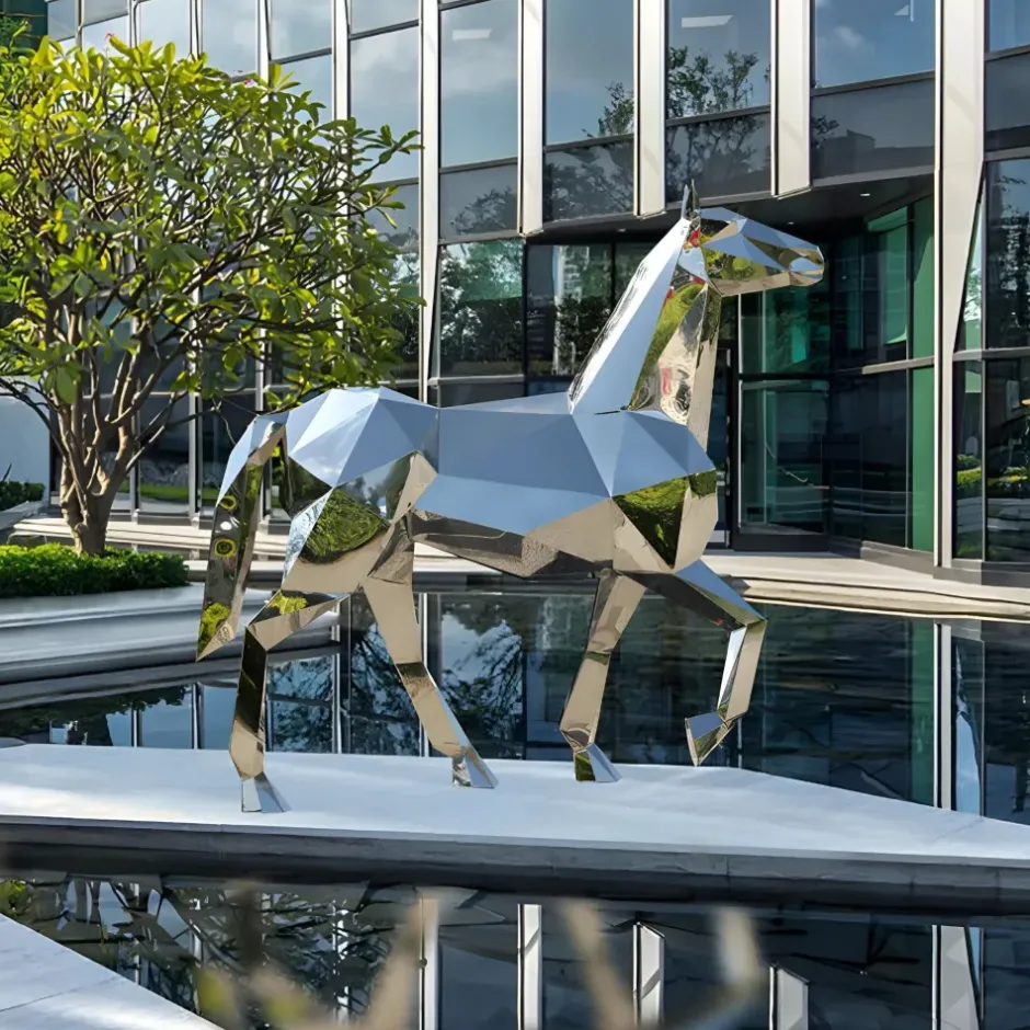 Statues & Sculptures Wildlife|Horses^Horse 182cm Geometric Metal Garden Sculpture
