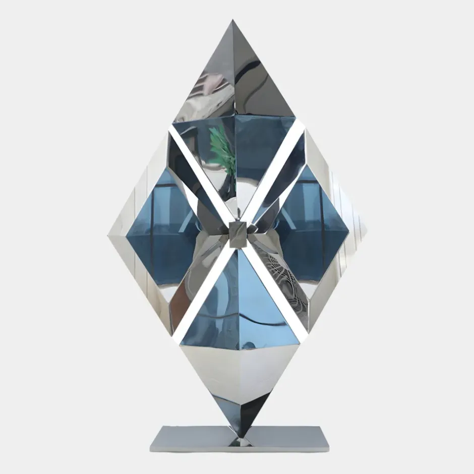 Statues & Sculptures Floor Standing|Low Poly^Hyper Prism 103cm Silver Geometric Metal Indoor Sculpture