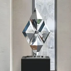 Statues & Sculptures Floor Standing|Low Poly^Hyper Prism 103cm Silver Geometric Metal Indoor Sculpture