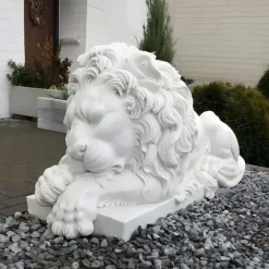 Statues & Sculptures Lions|Modern^Imperial Lion 100cm White Marble Garden Statue