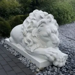Statues & Sculptures Lions|Modern^Imperial Lion 100cm White Marble Garden Statue