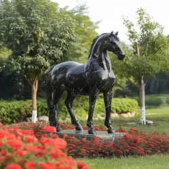 Statues & Sculptures Horses^Imperial Stallion 220cm Black Marble Garden Statue