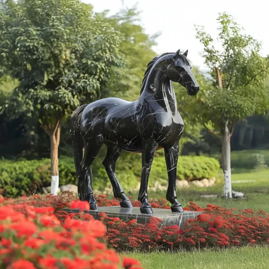 Statues & Sculptures Horses^Imperial Stallion 220cm Black Marble Garden Statue