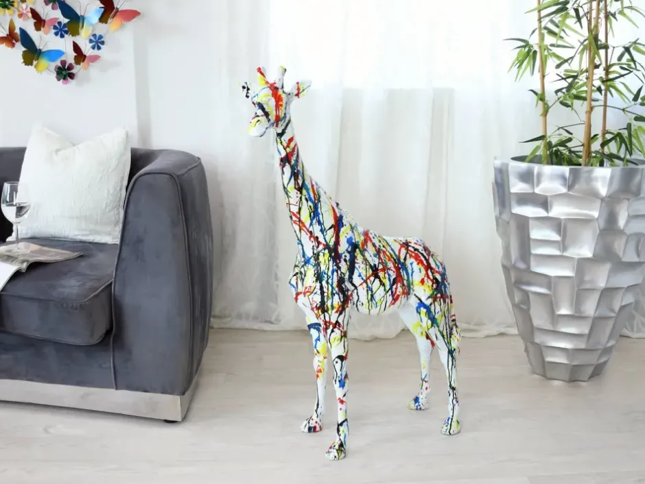 Statues & Sculptures Floor Standing|Animals^Inked Giraffe 100cm Multicolour Resin Indoor Sculpture