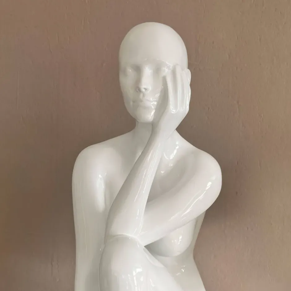 Statues & Sculptures Figurative|Floor Standing^Introspective 74cm White Resin Indoor Sculpture