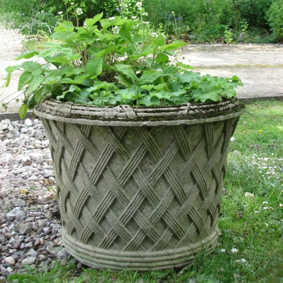 Statues & Sculptures Large|Round^Jardinier Basket Weave 45cm Stone Garden Planter