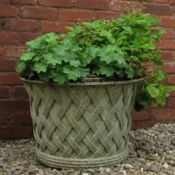 Statues & Sculptures Large|Round^Jardinier Basket Weave 40cm Stone Garden Planter