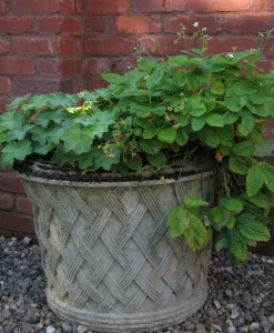 Statues & Sculptures Large|Round^Jardinier Basket Weave 40cm Stone Garden Planter