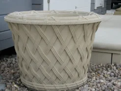 Statues & Sculptures Large|Round^Jardinier Basket Weave 40cm Stone Garden Planter