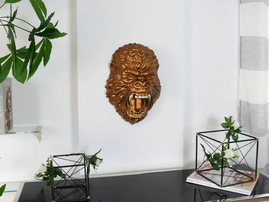 Statues & Sculptures Wall Art|Animals^King Gorilla 43cm Bronze Resin Wall Sculpture