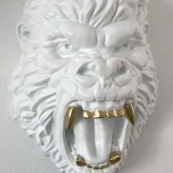 Statues & Sculptures Wall Art|Animals^King Gorilla 43cm White Resin Wall Sculpture