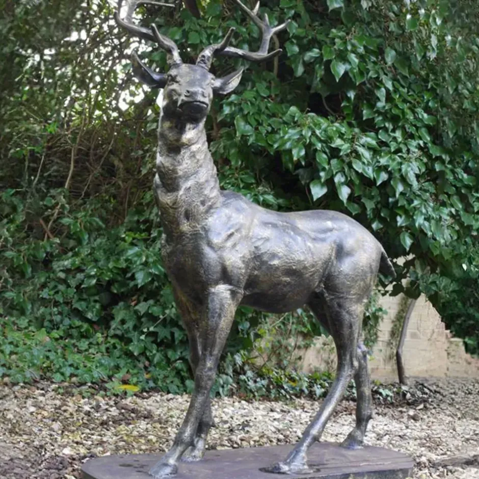 Statues & Sculptures Stags & Deers^Large Deer Right Facing Stag Bronze Metal Garden Statue