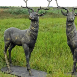 Statues & Sculptures Stags & Deers^Large Life Size Pair of Bronze Stags Sculptures - Deer Garden Ornaments
