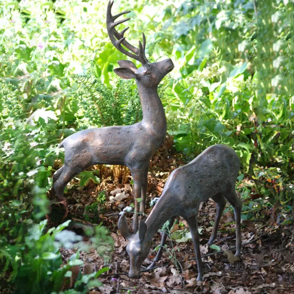 Statues & Sculptures Stags & Deers^Large Stag & Doe Deer Bronze Garden Statues