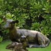 Statues & Sculptures Stags & Deers^Laying Doe & Fawn 55cm Bronze Metal Garden Statues