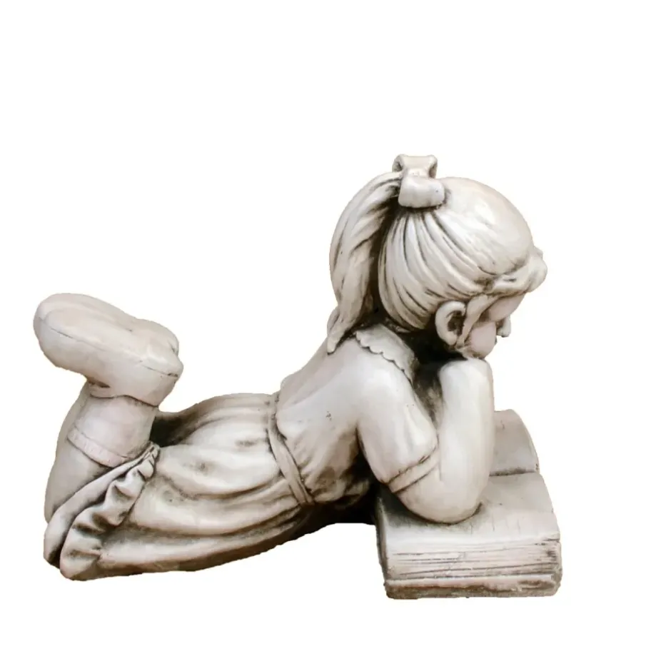 Statues & Sculptures Children^Laying Reading Girl 34cm Stone Resin Garden Statue