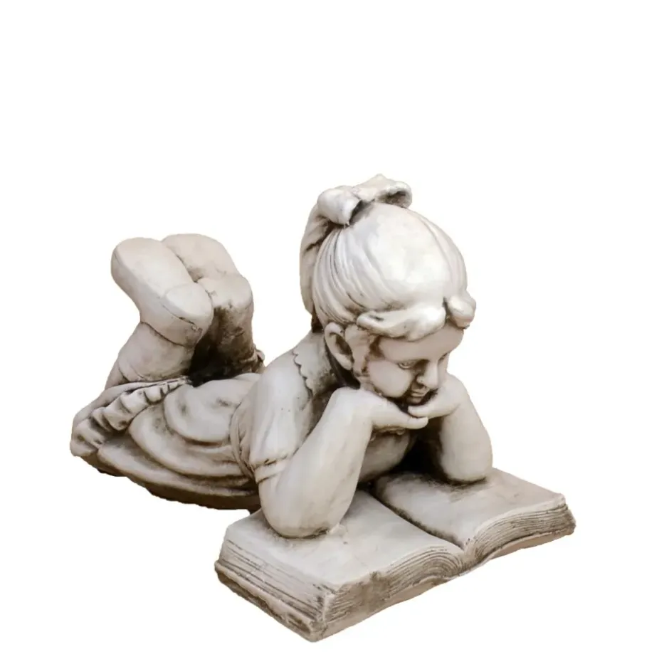 Statues & Sculptures Children^Laying Reading Girl 34cm Stone Resin Garden Statue