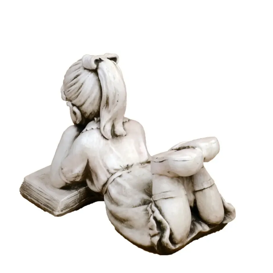 Statues & Sculptures Children^Laying Reading Girl 34cm Stone Resin Garden Statue