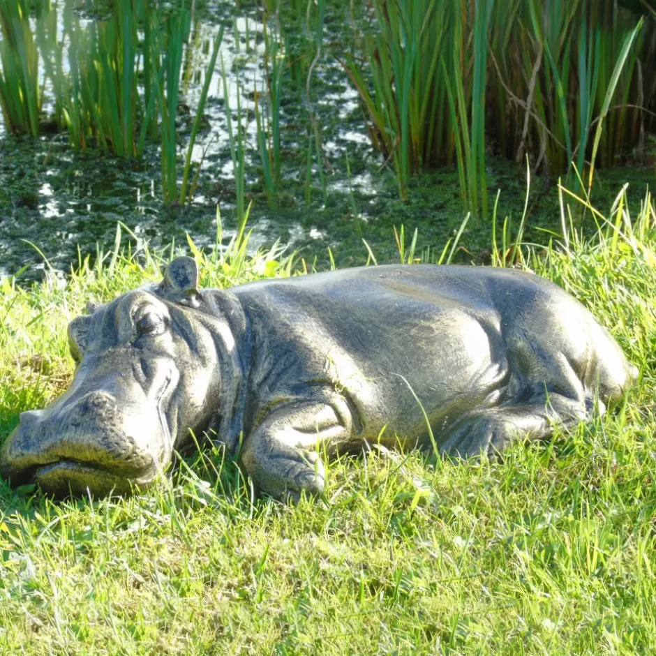 Statues & Sculptures Wildlife^Lazy Hippo Bronze Metal Garden Statue