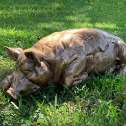 Statues & Sculptures Farm^Lazy Pig 36cm Bronze Resin Garden Ornament