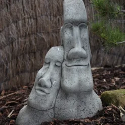Statues & Sculptures Easter Island Heads^Leaning Easter Island Heads Stone Garden Ornament