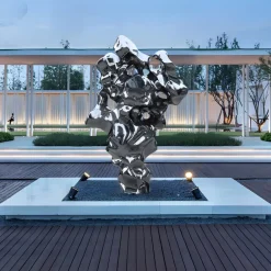 Statues & Sculptures Floor Standing|Abstract^Liquid Mirage 155cm Gold Metal Garden Sculpture