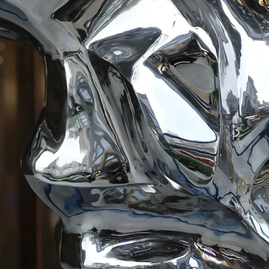 Statues & Sculptures Floor Standing|Abstract^Liquid Mirage 155cm Silver Metal Garden Sculpture