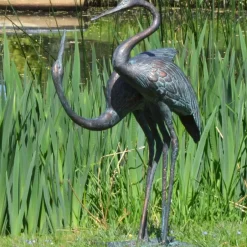Statues & Sculptures Cranes^Love Cranes Aged Bronze Garden Ornament