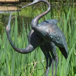 Statues & Sculptures Cranes^Love Cranes Aged Bronze Garden Ornament