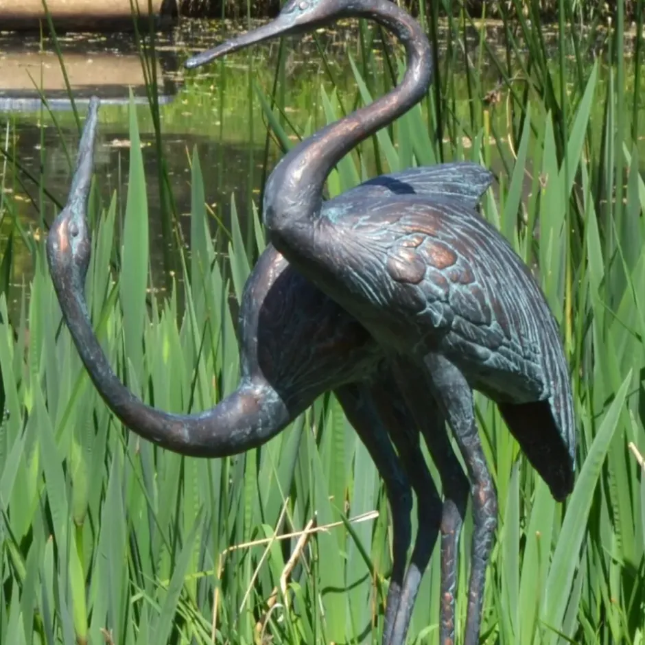 Statues & Sculptures Cranes^Love Cranes Aged Bronze Garden Ornament