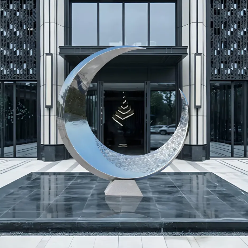 Statues & Sculptures Floor Standing|Abstract^Lunar Orbit 120cm Silver Metal Indoor Sculpture