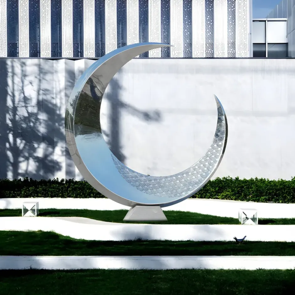 Statues & Sculptures Floor Standing|Abstract^Lunar Orbit 120cm Silver Metal Indoor Sculpture