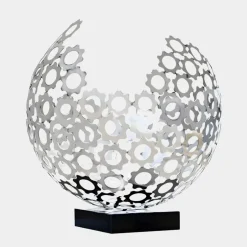 Statues & Sculptures Table Top|Abstract^Lunar Sphere 44cm Silver Metal Indoor Sculpture