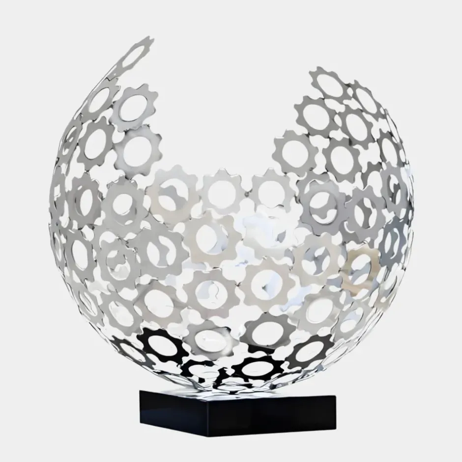 Statues & Sculptures Table Top|Abstract^Lunar Sphere 44cm Silver Metal Indoor Sculpture