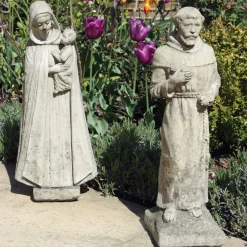 Statues & Sculptures Virgin Mary^Madonna and Friar Monk Stone Garden Statues
