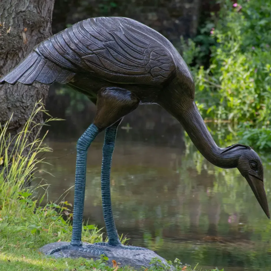 Statues & Sculptures Cranes^Majestic Crane 100cm Bronze Metal Garden Statue